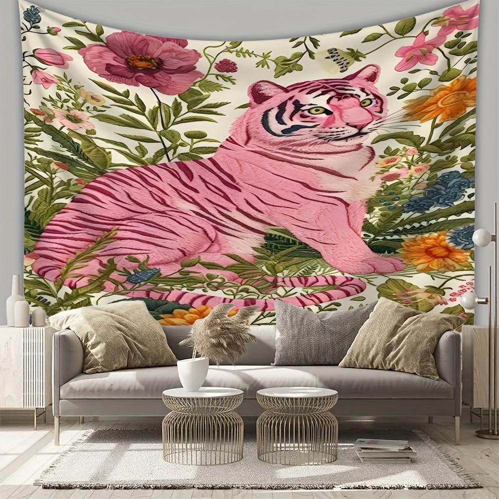 Pink tigerpatterned design Digital printing polyester wall tapestry suitable for use living rooms bedrooms offices bars party