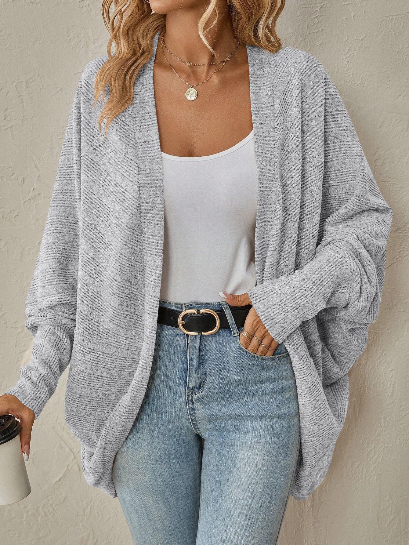 

Women s clothing autumn and winter new knitted cardigan solid color cardigan medium and long knitted sweater XXL сірий колір