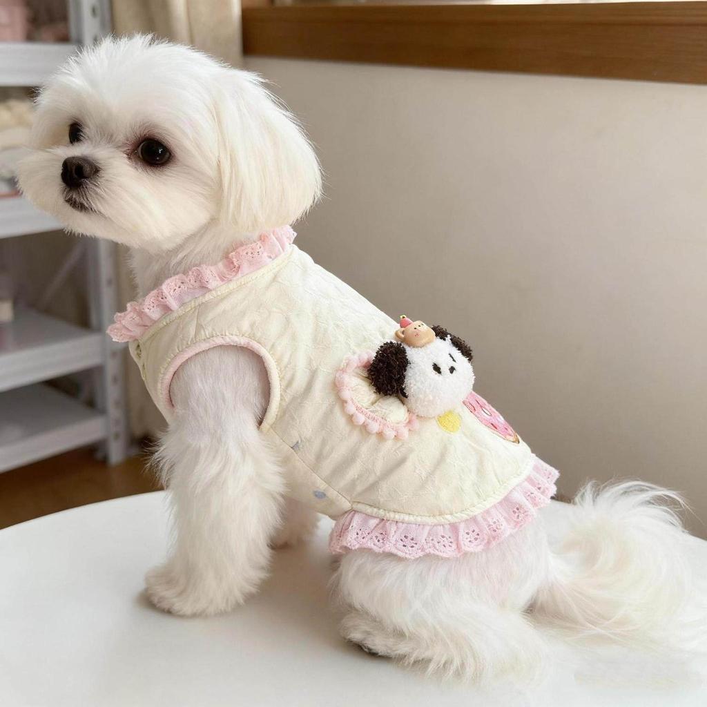 Autumn and Winter Vest Vest Pet Thickened Cotton Clothes Cartoon Princess Wind Cold Cotton Clothes Warm Out Foreign Style Small Dog
