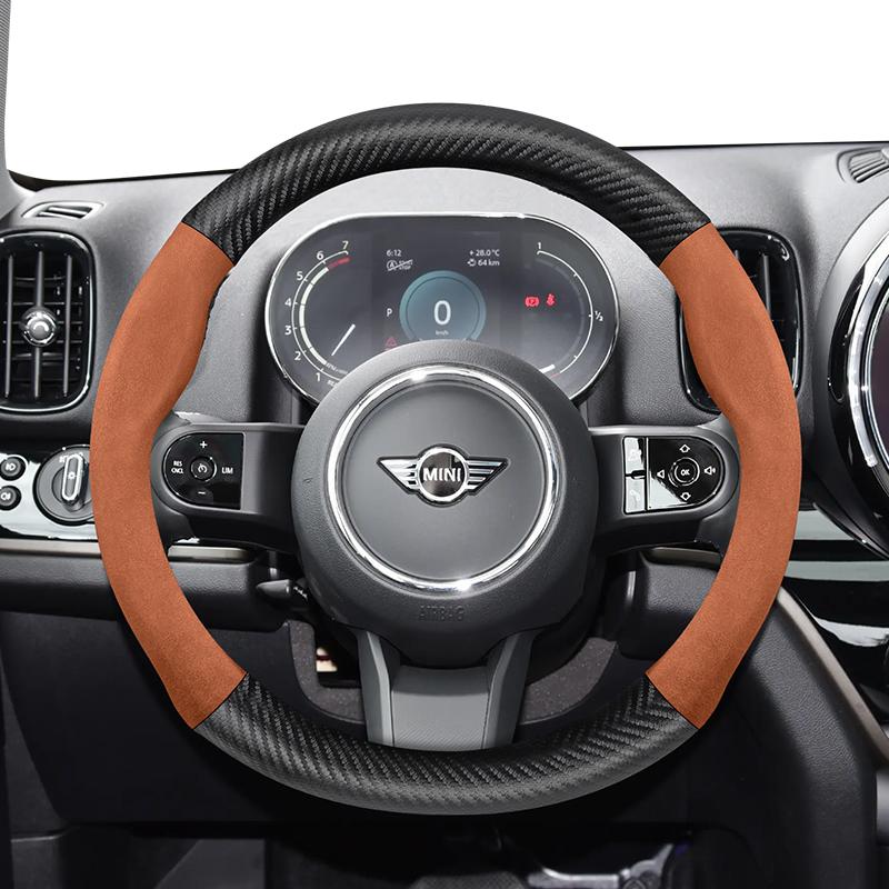 

For MINI Suede Carbon Fiber Steering Wheel Cover Fit Cooper R56 R50 F56 R53 Fridge Jeep Countryman R60 3 5 Door Hatch CLUBMAN