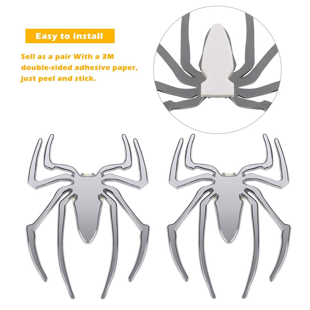 Danti 3D Spyder Chrome Emblem Badge Stickers, Silver, for Can Am Spyder RT, ST, RS, Set of 2