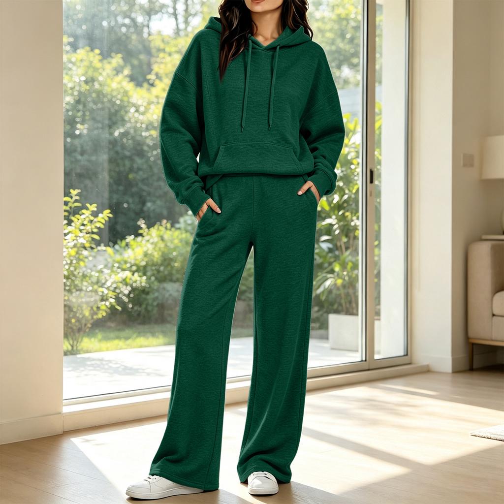 Women's Casual Hooded Sweatshirt and Pants Set with Pockets, Comfortable Outfit for Fall and Winter
