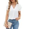 Summer V Neck Ruffle Chiffon Blouse Women Short Sleeve Office Casual Top Shirts