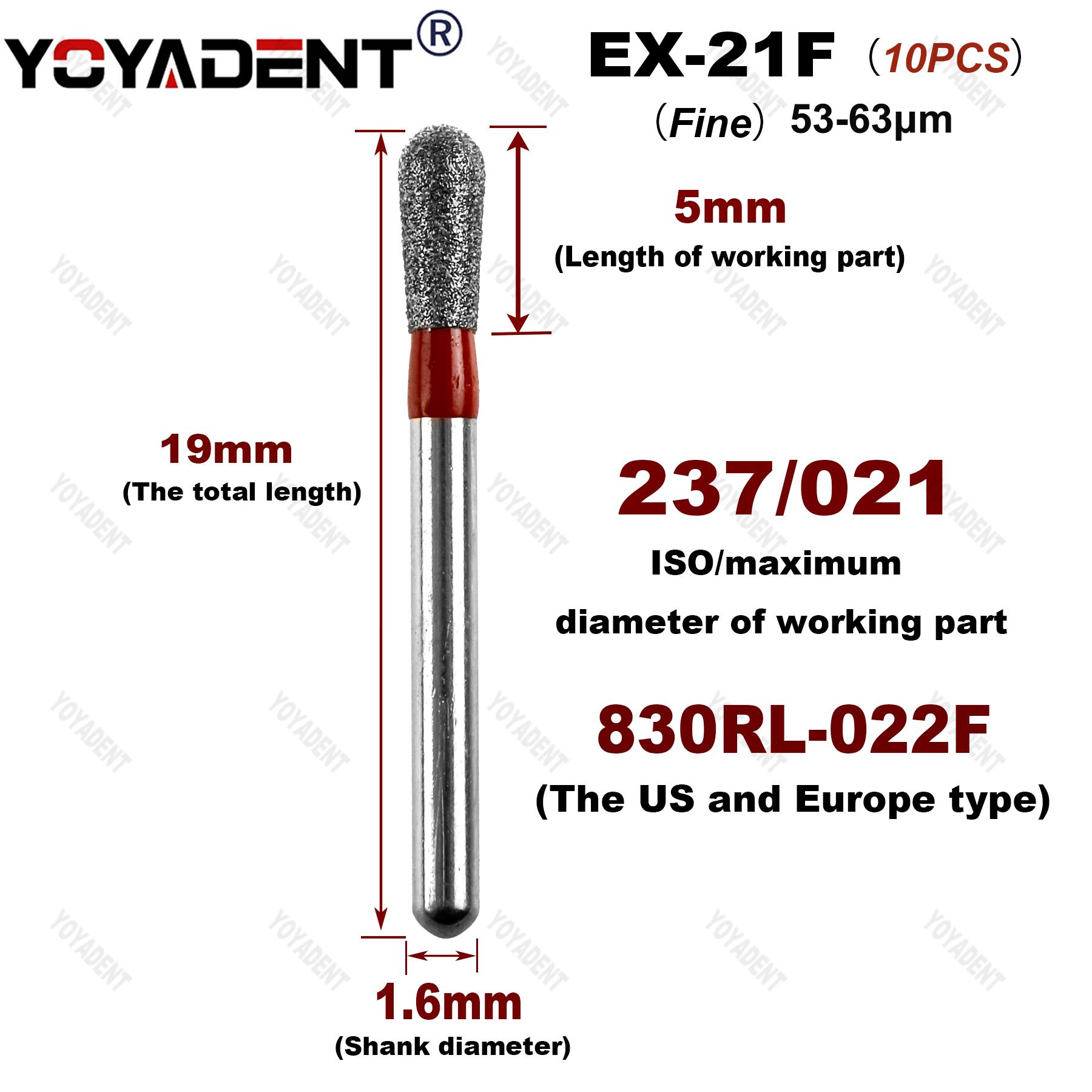 10 шт./упаковка Тип EX Extra Fine/Fine/Standard/Coarse Стоматологические боры Алмазные боры для высокоскоростного наконечника Инструменты стоматолога 1,6 мм