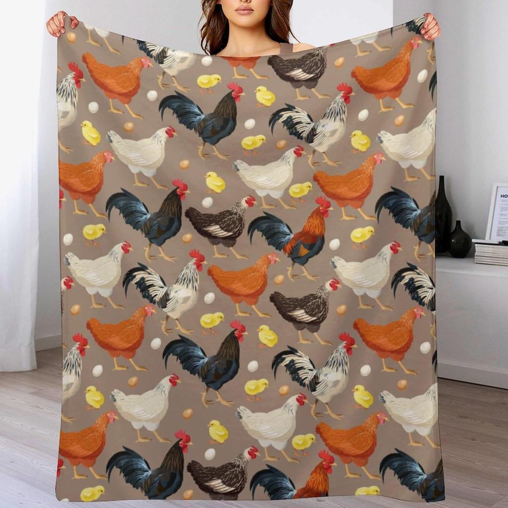 Cute Cock Blanket Chicken Digital Print Blanket Soft Plush Flannel Blanket For Sofa Office Camping