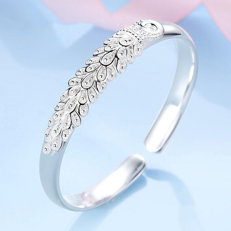 Heritage Peacock Filigree Silver-Plated Bangle: Vintage Ethnic Flower Design Bracelet for Women