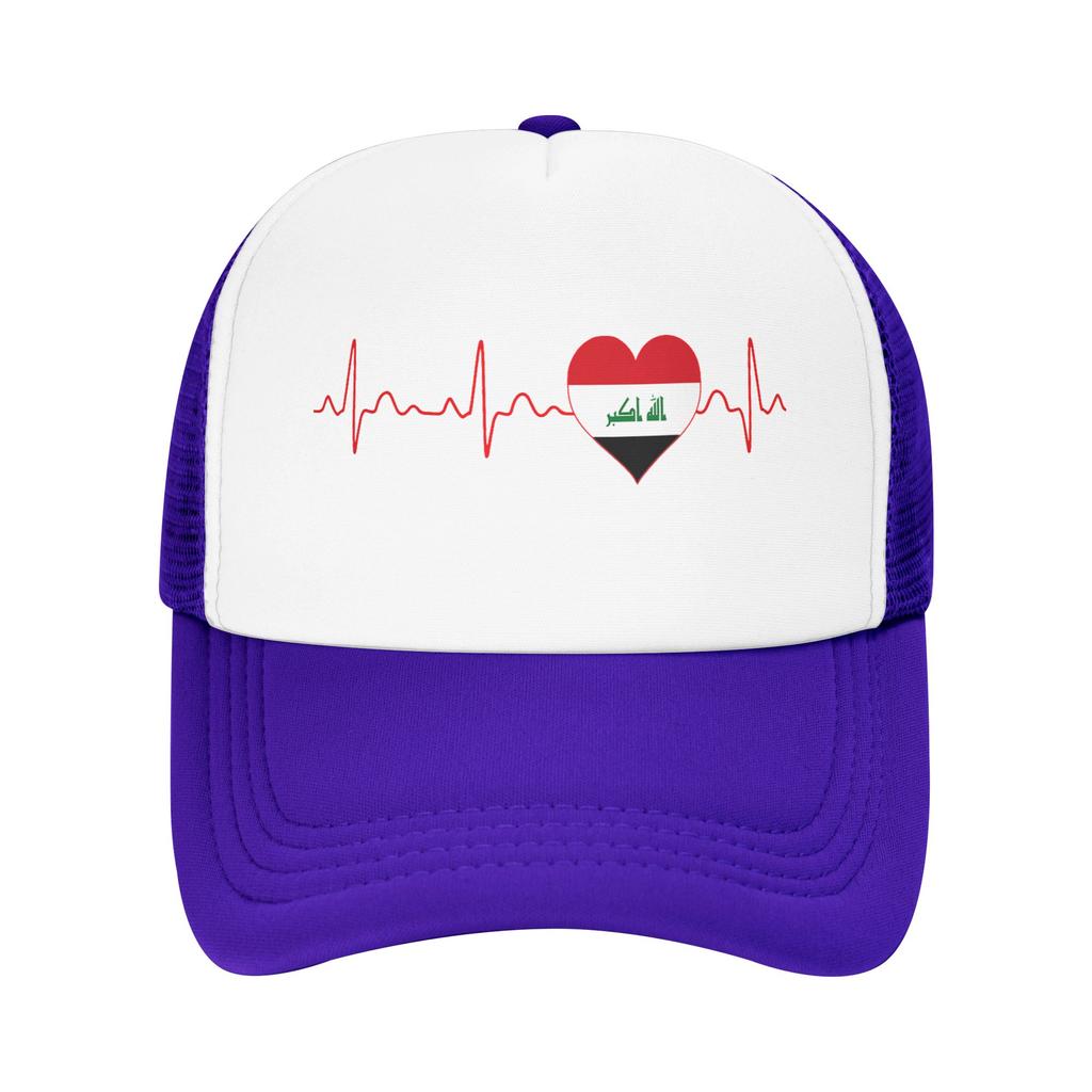 Iraq Flag Heartbeat EKG Mesh Baseball Caps Unisex Outdoor Trucker Hat Hats Adjustable Summer Trucker Cap