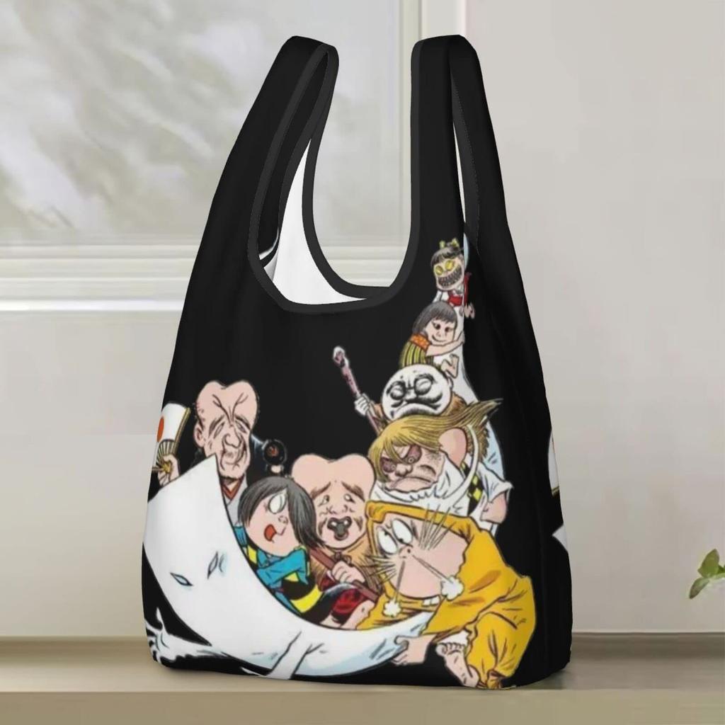 Gegege no Kitaro eco bag, large capacity foldable eco bag, popular lightweight waterproof shopping bag, stylish multi-functional tote bag for women an