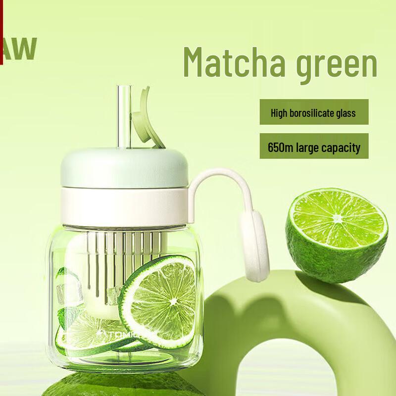 Temeike TG80753 Glass Drinking Cup with Handle and Straw