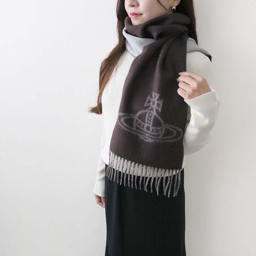 Vivienne Westwood wool scarf with a large AW25 MUFFLER, 100% logo, (brown)