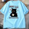 Kaffe baklänges Katt T-shirt Rolig Söt Grafisk T-shirt Sommar Unisex Bomull ONcek T-shirt Oversized Unisex Kläder oversized