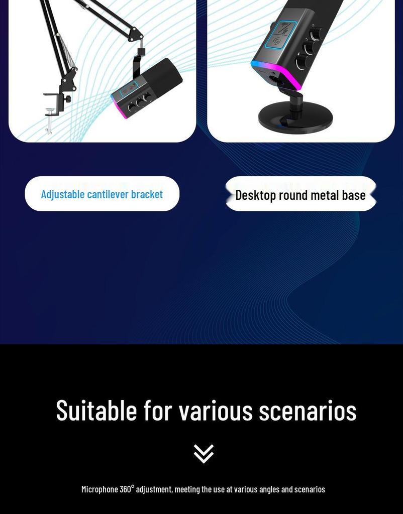 RGB Dynamic USB Microphone for Gaming, Recording, and Singing with Noise Reduction and Sound Card Integration