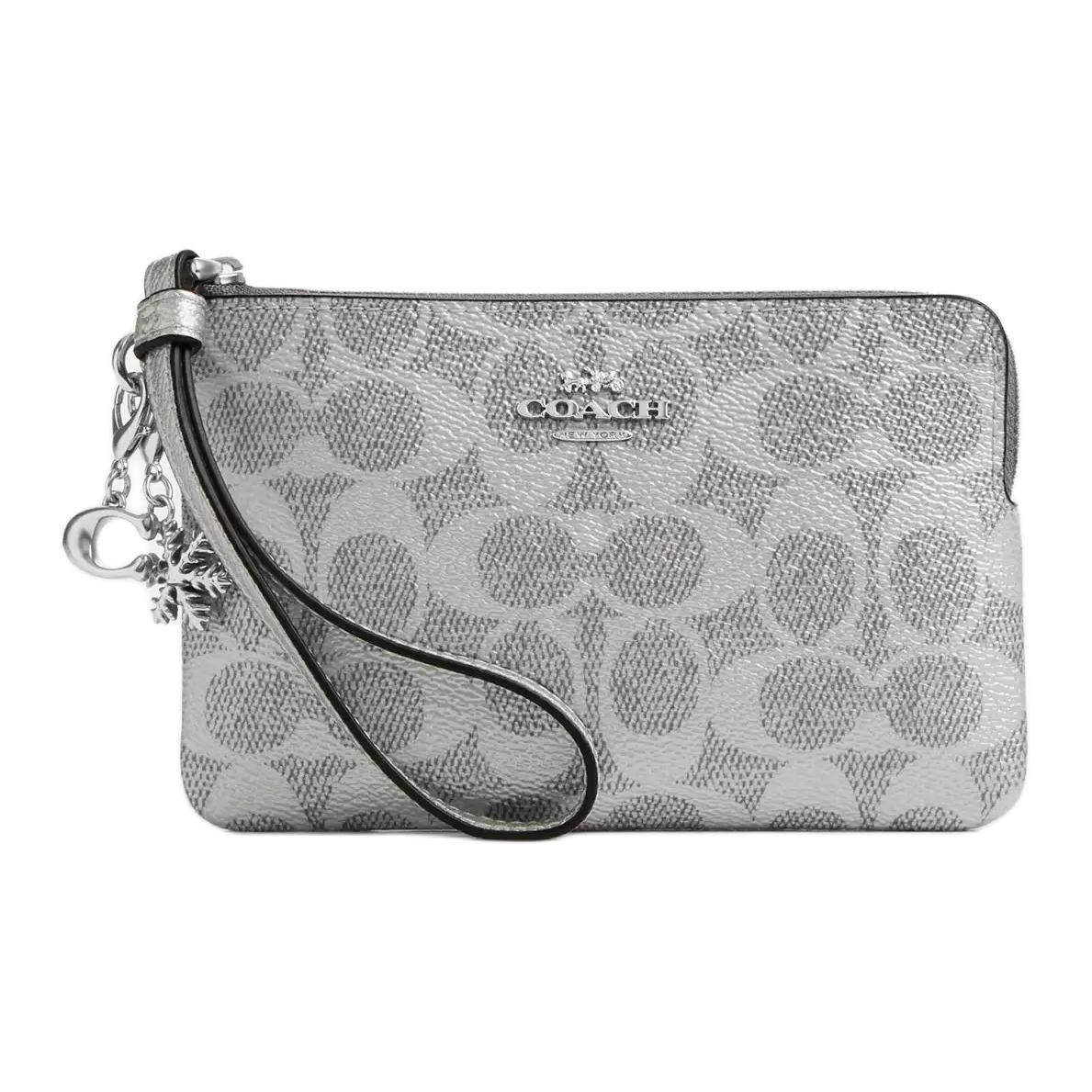 Coach Boxed 15 Crossgrain Detachable Charm Coated Canvas And Twill Leather Clutch Mini Women clutch Silver CCK93-SVYGP Silver 15370₽