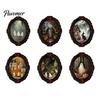 Decorative Metal Cabinet Stickers Halloween Wooden Refrigerator Magnets, Vintage Gothic Oval Frame Fridge Magnets with Witch Niche Holiday Souvenir
