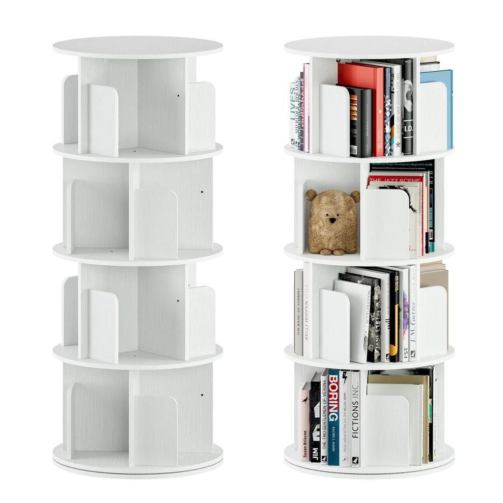 APPOLYN Rotating 4 Diameter Height To Hold A4 Comic Picture Storage Large CD DVD White Bookshelf, Bookshelf, Tiers, 40CMHeight 128CM, Paper, Rack,