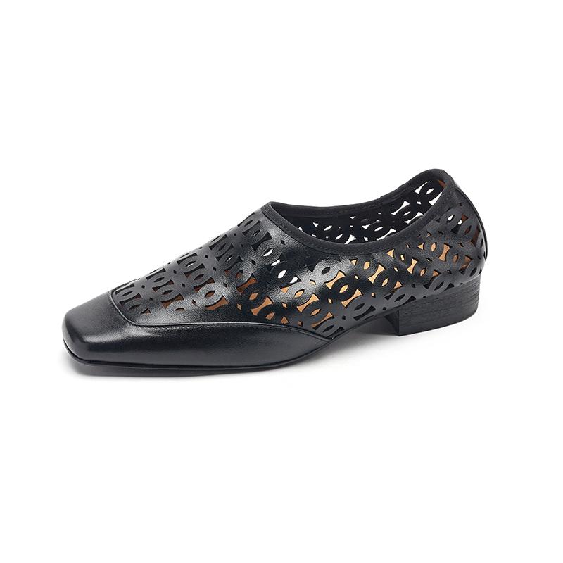 

Модные женские туфли-лодочки на низком каблуке с квадратным носком из натуральной кожи, весна-лето, лаконичные офисные женские рабочие туфли с вырезами для женщин 34 чёрный