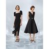 Langzi Elegant French Square Neck Black Dress