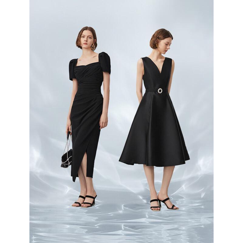 Langzi Elegant French Square Neck Black Dress