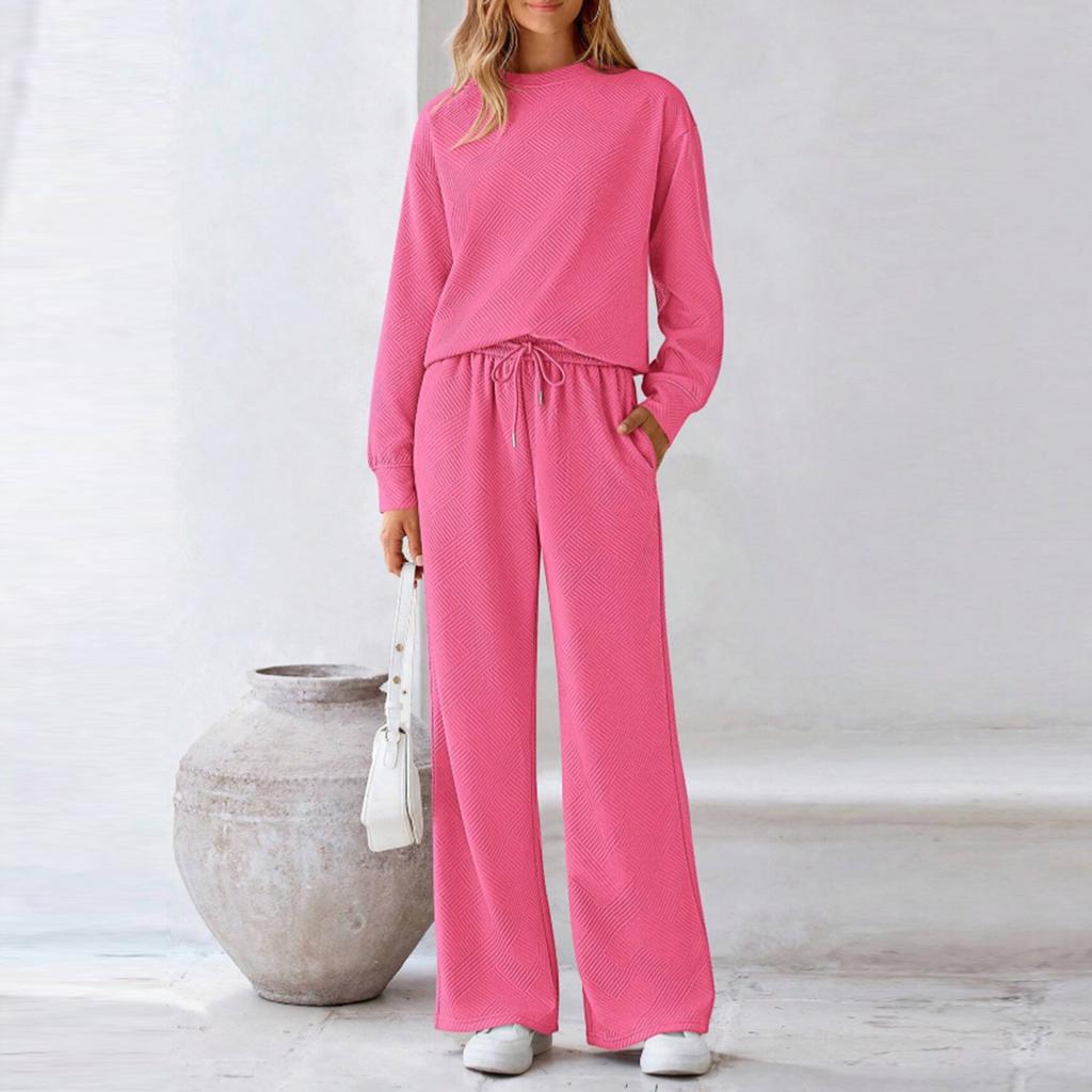 Ladies' Fashionable Casual Textured Color Drawstring Sportswear