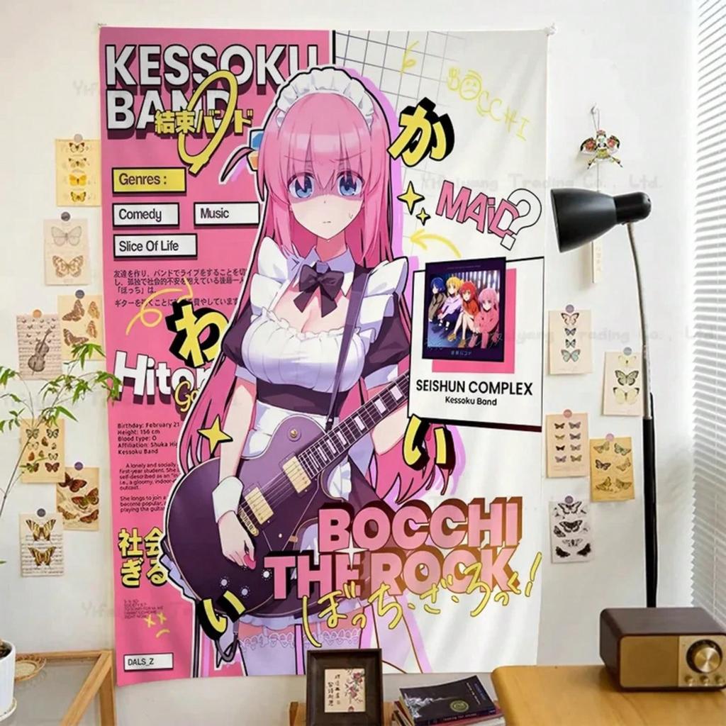 Bocchi Rock Gotoh Girl Maid Tapestry Anime Kessoku Band Print Wall Hanging For Teen Bedroom Dorm Decor