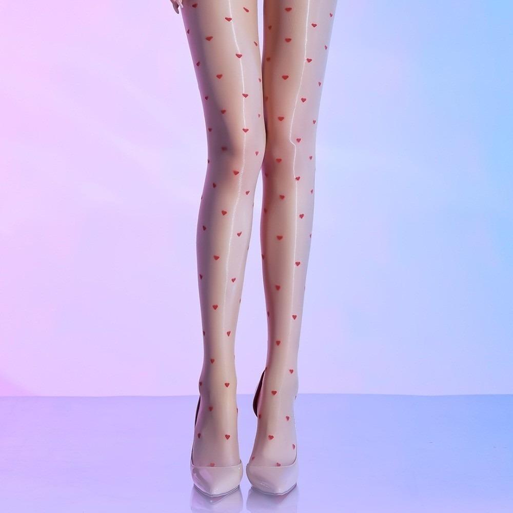 Elastic 5D Open Crotch Pantyhose Transparent Polka Dot Heart Silk Stockings Argyle Socks  Nightclub
