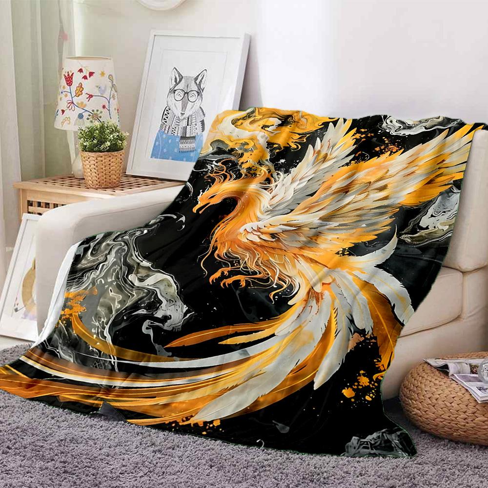 1pc Phoenix Print Blanket, Lightweight Flannel Throw For Sofa, Bed, Travel, Camping, Livingroom, Office, Couch, Chair, And Bed,