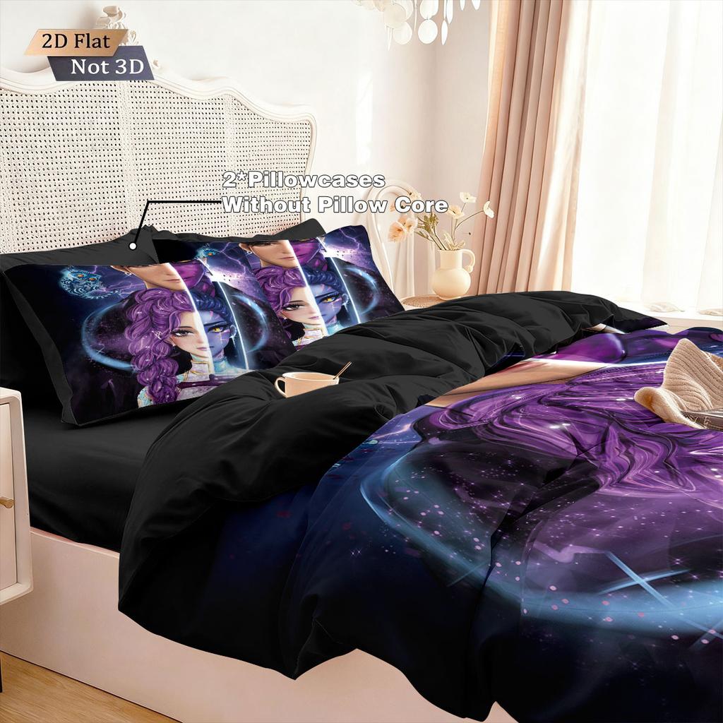 3pcs K-Pop Demon Hunters printed coreless down comforter set, multi size bedroom bedding decoration, soft and machine washable