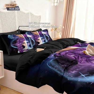 3pcs K-Pop Demon Hunters Printed Coreless Down Comforter Set, Multi Size Bedroom Bedding Decoration, Soft and Machine Washable