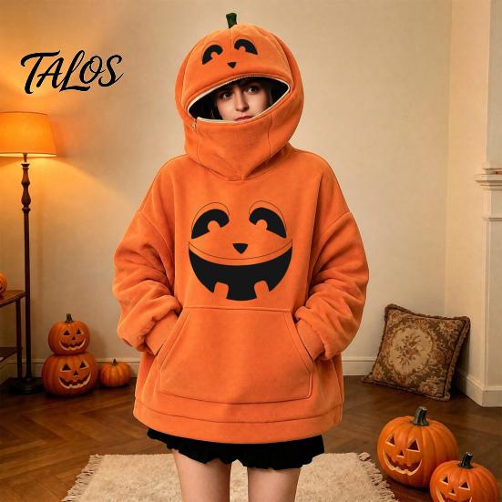 Halloween Pumpkin Hoodie Women Oversized Hoodie, Fall Long Sleeve Hooded Loose Fit Sweatshirt with Pocket, Jack-O-Lantern Holiday Costume Pullover Top