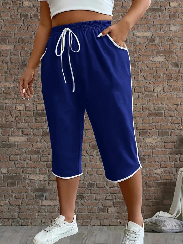 2026 Damskie Spodnie Cropped Color Block Rozciągliwe Duże Rozmiary - Wygodne i Seksowne Spodnie Sportowe Codzienne