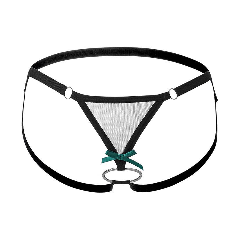 Men Sissy Lingerie Crotchless Metal O-Ring Thong Low Rise Exotic Bikini Penis Hole G-String Exposed Cock Crossdresser Underwear
