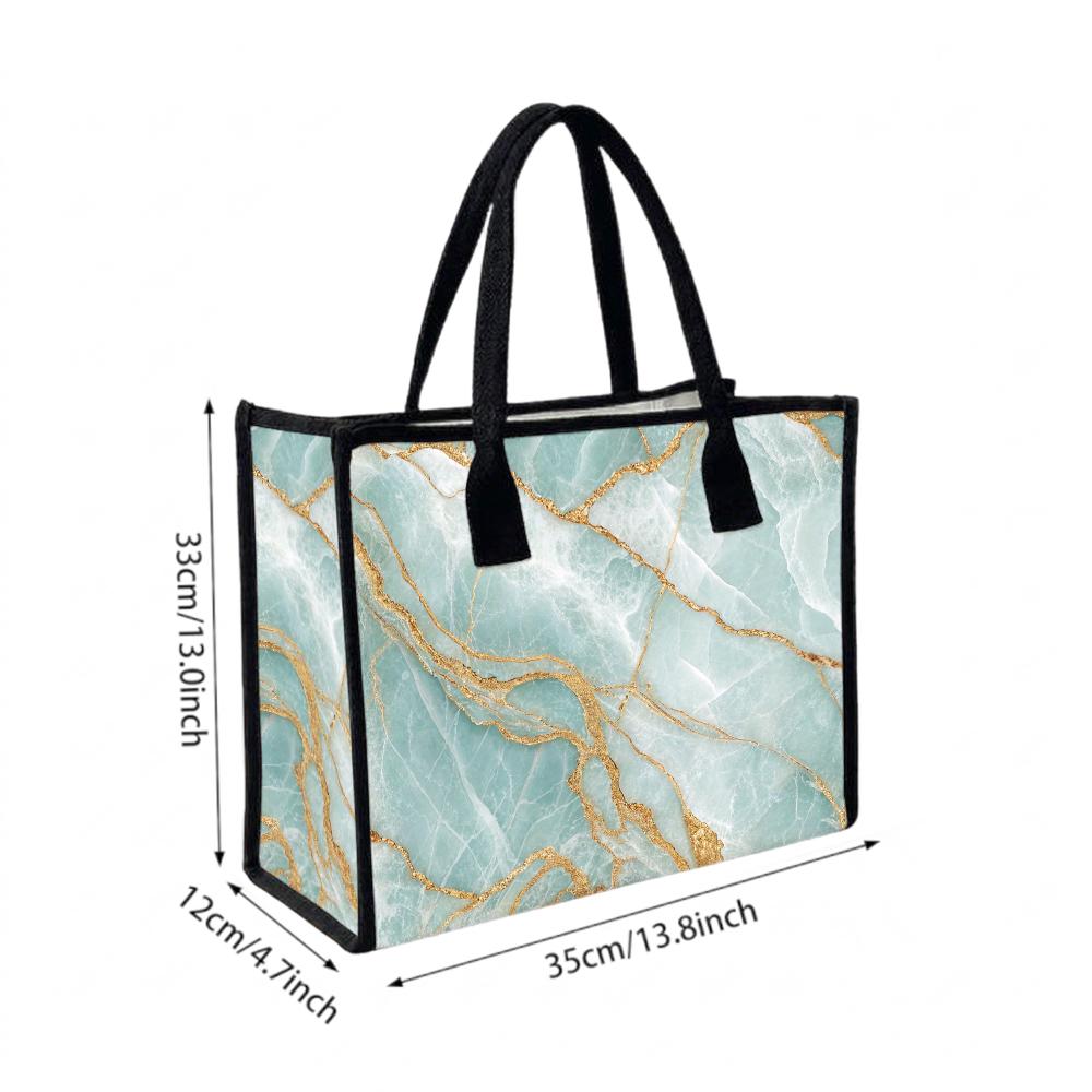 Elegant Cyan Gold Vein Tote Bag for Daily Shopping Commute Portable Stylish Carryall Bag