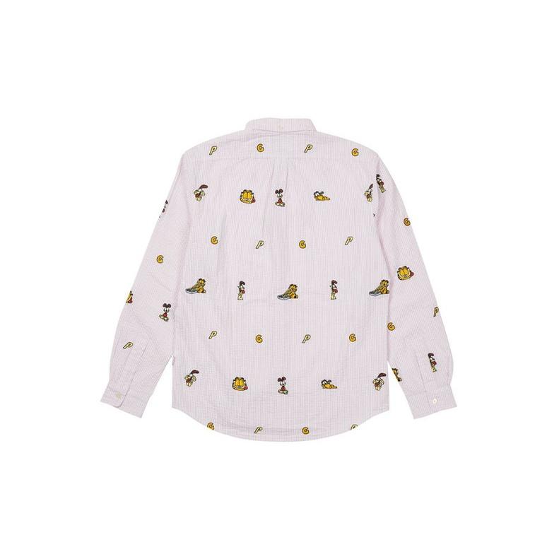 Palace FW21 Garfield Cartoon Embroidery Long Sleeve Shirt Unisex Tops Pink P21SHT001
