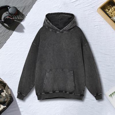 Fall Spring Unisex Hoodie Big Pocket Hooded Loose Distressed Washed Elastic Cuffs And Hem Sloping Shoulder Pure Color Loose Sportwear Top
