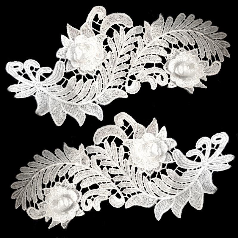 1 Pair Flower Fabric Appliques for Fashion Clothing Clothes Dress Decor 3D Hollow Water Soluble DIY Crafts Lace Embroidery