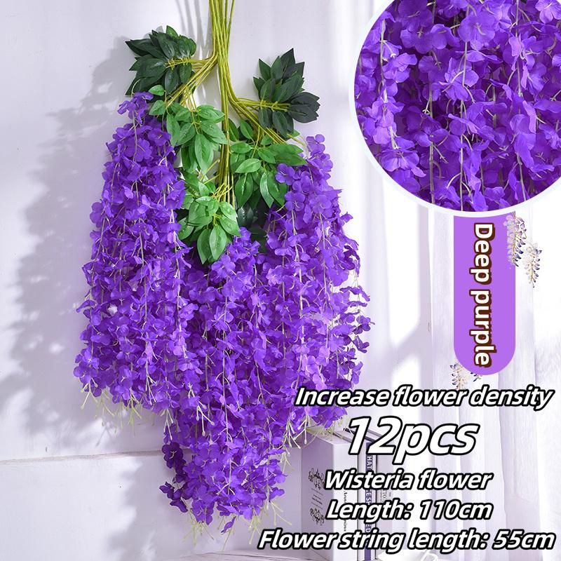 12pcs Thick Wisteria Flowers Fake Wisteria Hanging Flowers Artificial Wisteria Flowers Ceiling Flower Plants Exterior Decoration