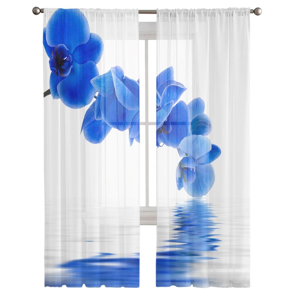Flower Pure Orchid Water Surface Window Curtains Living Room Tulle Curtains Kitchen Decor Kids Room Curtain Window Treatment
