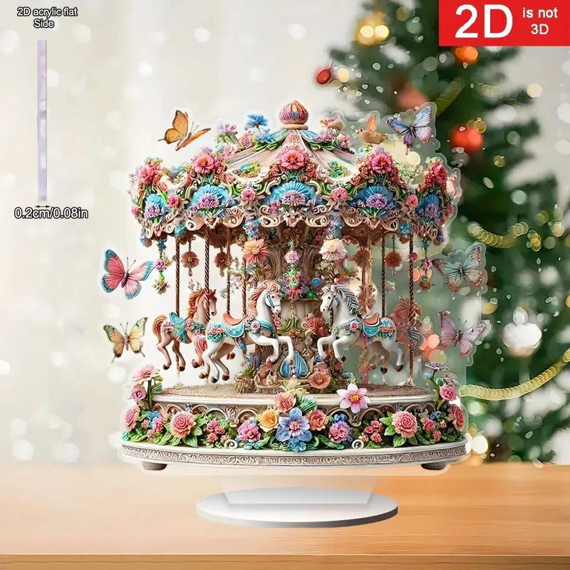 

2D Flat Acrylic Carousel Music Box Decoration, Indoor and Outdoor Decoration - No Battery/electricity Required, Free Day Decoration, Shop 20*19cm