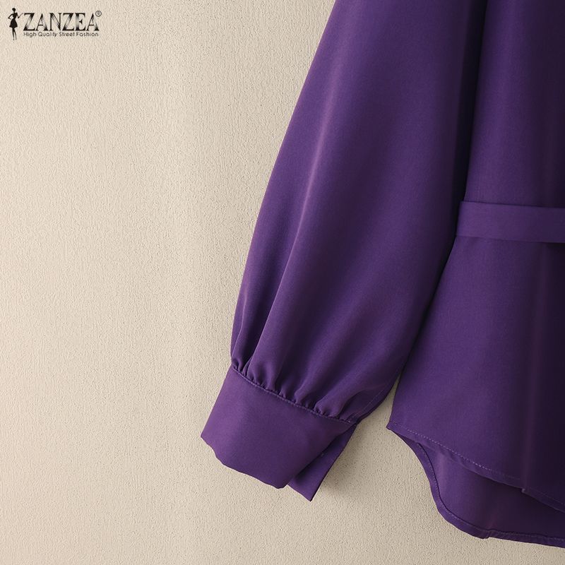 ZANZEA Women Casual Turn Down Collar Long Sleeve Elegant Blouse