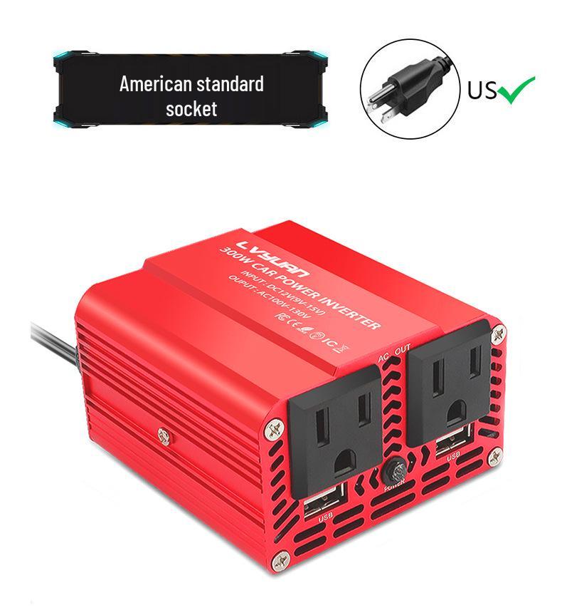 12V To 110V/220V Car Inverter with Dual USB & Cigarette Lighter Plug, 300W