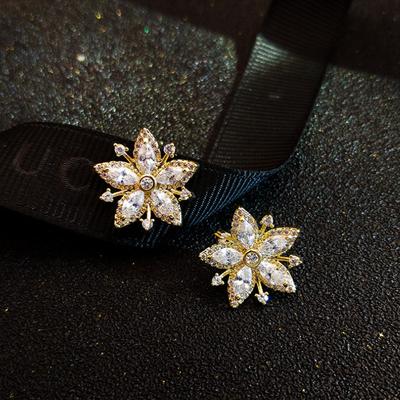 Imitation Zircon Sweet Mori Flower Earrings Trendy Temperament Stud Earrings Nightclub Party Women'S Earrings
