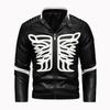 Men's Leather Butterfly Embroidered Zipper Cardigan Motorcycle PU Leather Jacket