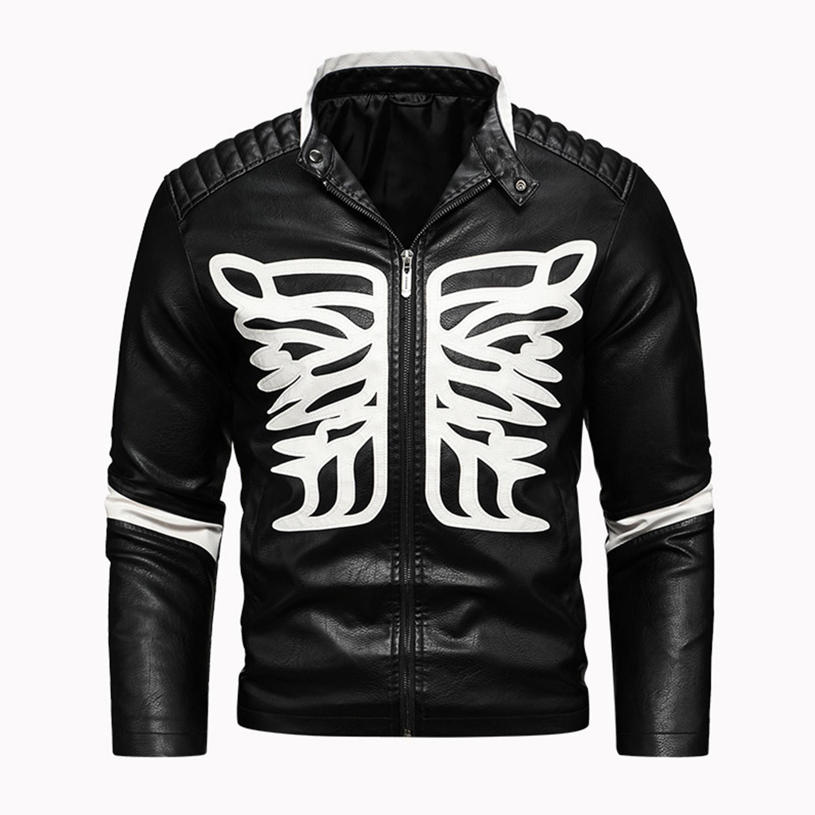

Men s Leather Butterfly Embroidered Zipper Cardigan Motorcycle PU Leather Jacket L чёрный