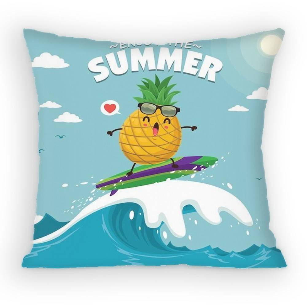 Summer Holiday Cartoon Fruit Beach Surfing Swimming Pillow Case Sofa Living Room for Bedroom Cushion Square Cushion Nap Time