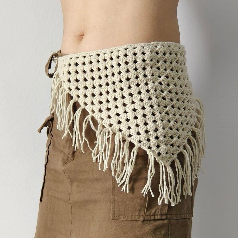 Hollowing Out Triangle Headscarf Ethnic Style Turban Hair Scraf Multifunctional Bohemian Tassel Hip Apron Waist Band