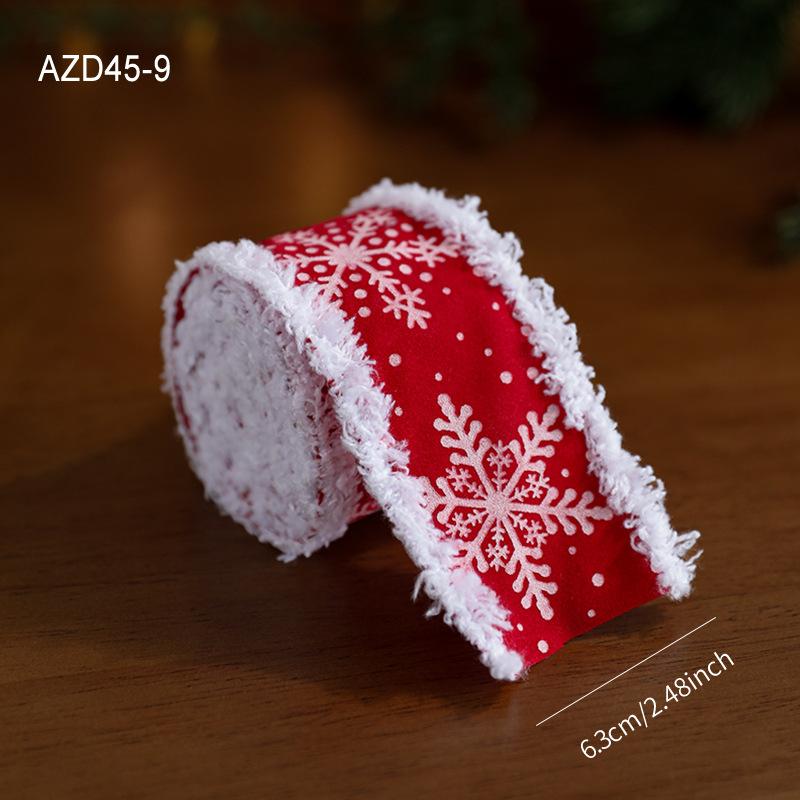 Red Ribbon with White Velvet Trim Snowflake Print Christmas Bow Gift Ribbon Christmas Decoration