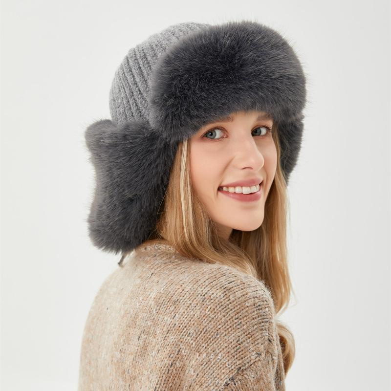 Cappello Lei Feng Inverno da Donna per Equitazione All'Aperto Cappello Caldo Antivento Freddo Cappello con Paraorecchie in Pelliccia di Coniglio