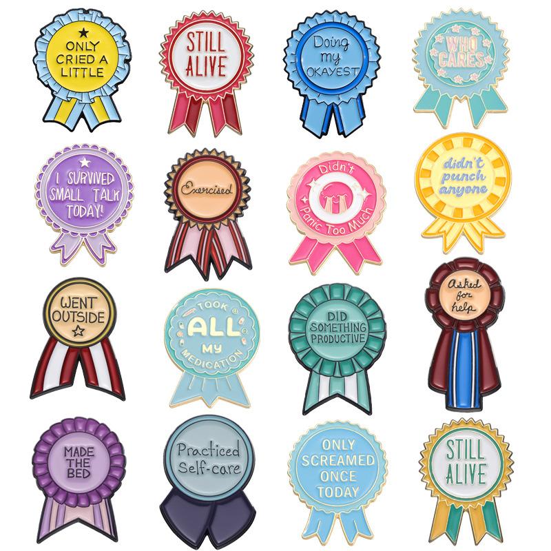 Today Ribbon Enamel Pin Humorous Brooch Pines Lapel Pins Badge On Backpack Clothing Accessories