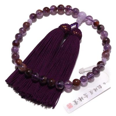 Prayer Beads Made In Japan Natural Stone Root Amethyst with Fujigumo Stone Pure Silk Tassel Color Ancient Made In Japan Comes with a Prayer Bead Bag