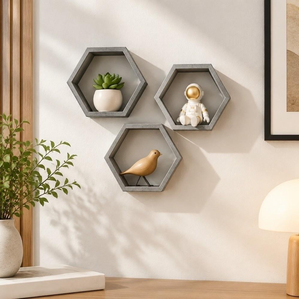 3PCS Wall-Mounted Wall Hanging Rack Nordic Style Geometric Storage Rack Home Decor